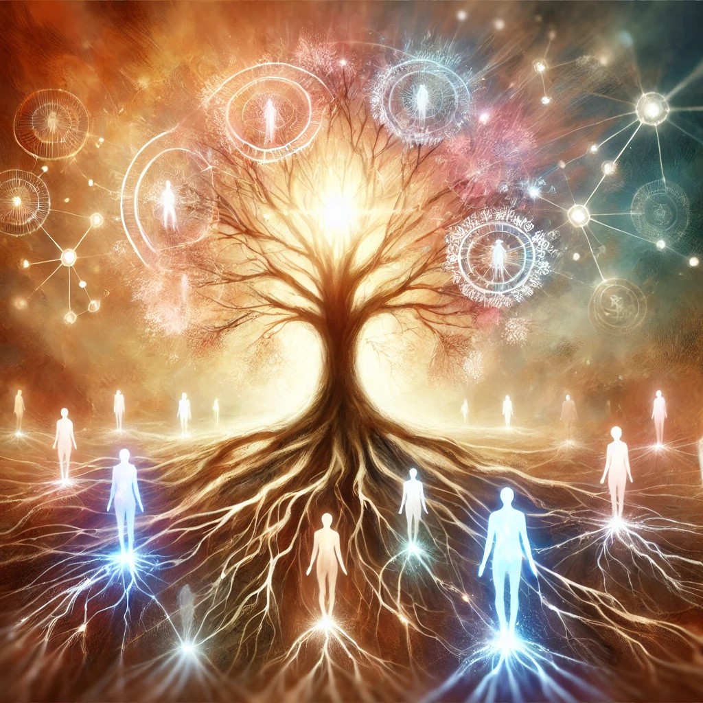 Ahnenenergie – Die Verbindung zu deinen Wurzeln spirit-in-life.ch Symbolische Darstellung der Ahnenverbindung durch einen tief verwurzelten Baum spirit-in-life.ch